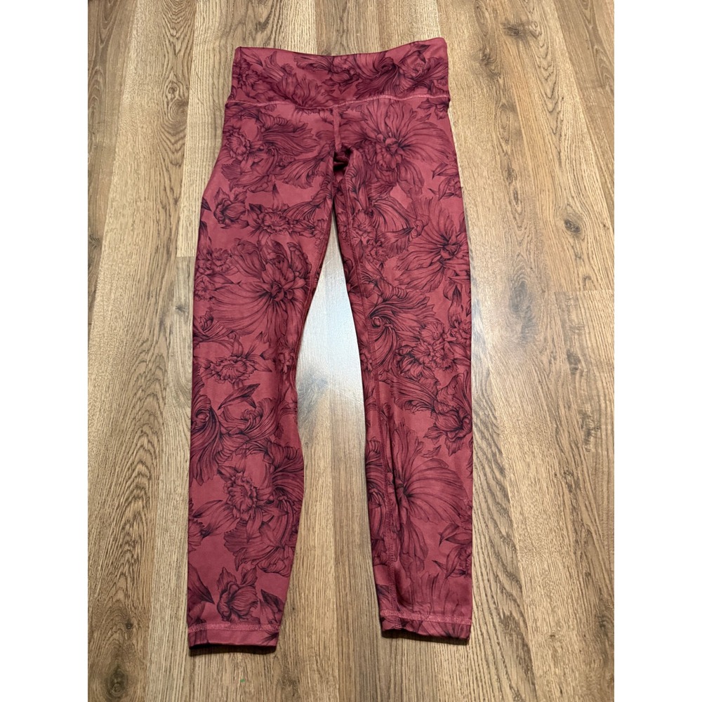 Balance Collection Pants Womens Size L Burgundy Floral Print High Rise Leggings